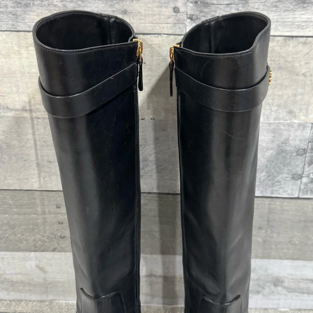 TORY BURCH EVERLY STRAP RIDING BOOTS - BLACK LEATHER - SZ - 5.5